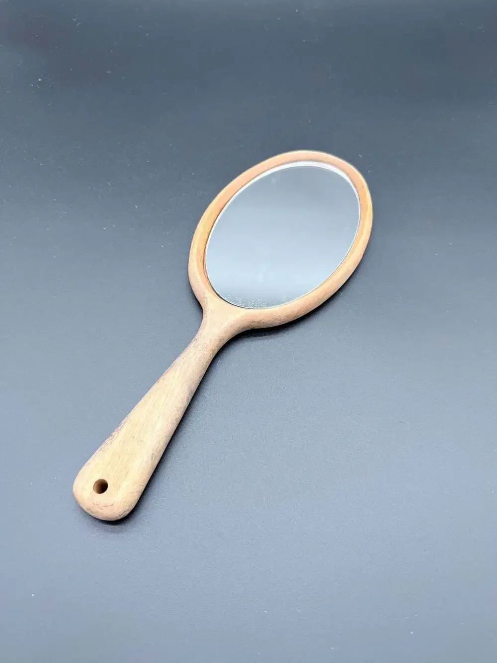 Vintage Oval Handheld Wooden Vanity Mirror